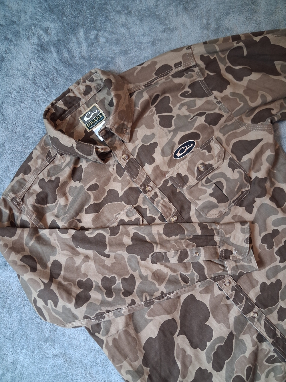 Drake Jacket Mens Large Waterfowl Camoflauge Button-Up Jacket - Brown Camo
